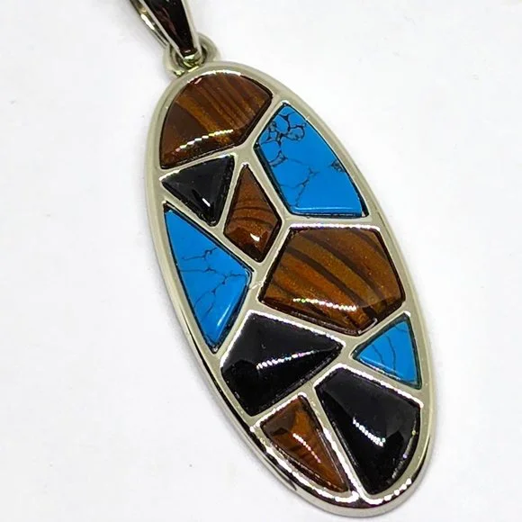 Lia Sophia MATRIX Genuine Turquoise MCM Design Silver Pendent Necklace Slide - Picture 1 of 5